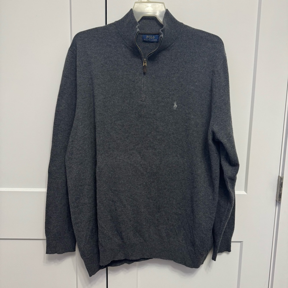 Polo by Ralph Lauren Men's Gray 1/4 Zip Wool Sweater Gray Size 2XLT Cozy Soft